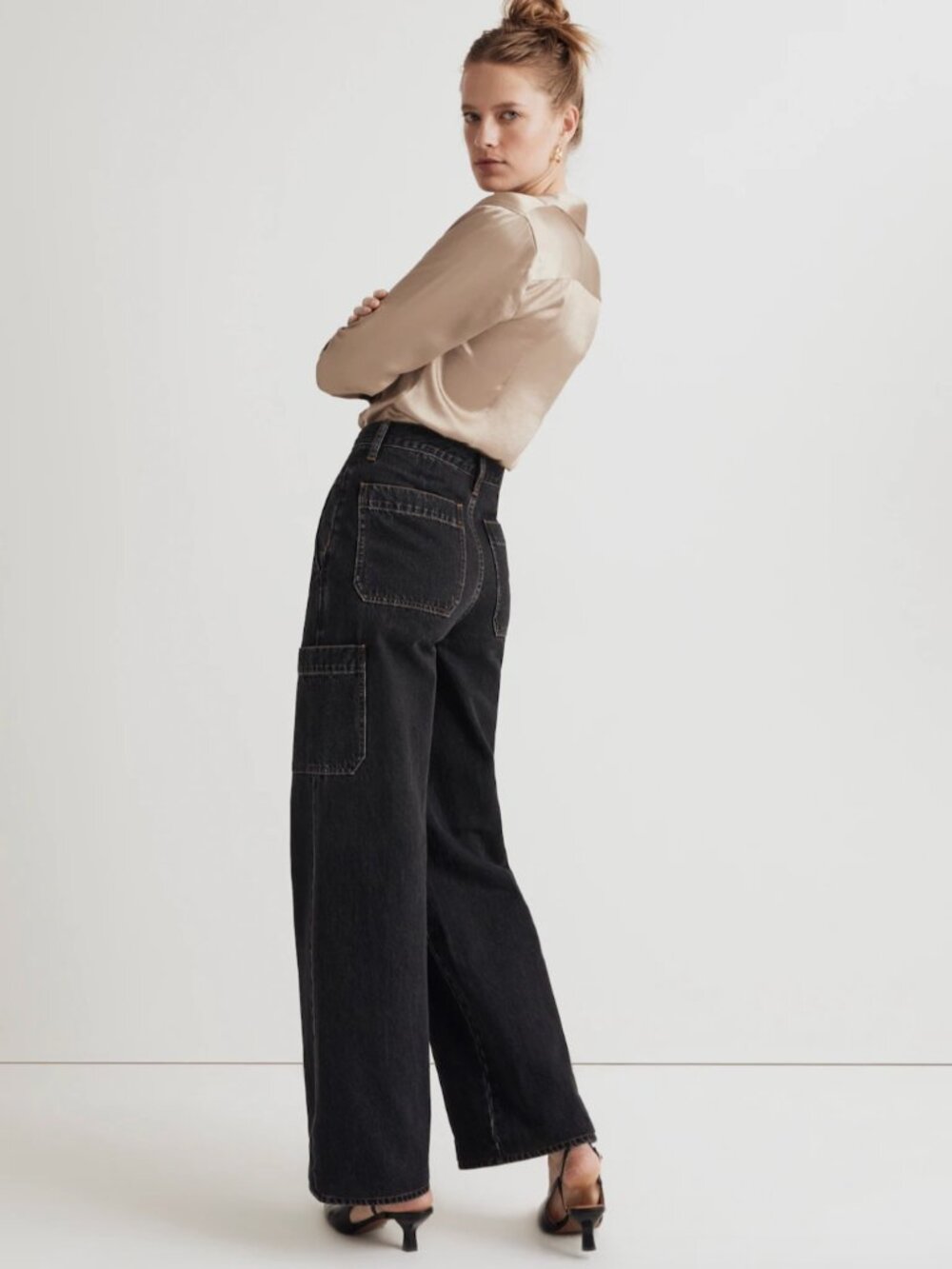 Madewell Baggy Straight Cargo Jeans Black Wash Size 28 - Picture 3 of 7